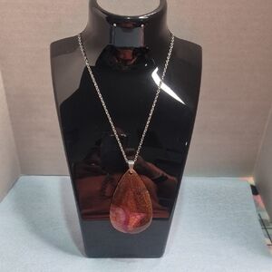 Pink and Orange Dragon Vein Agate Pendant Necklace